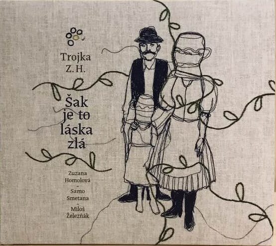 Obal CD platne s textylnou štruktúrou a vyšité postavy na nej.
